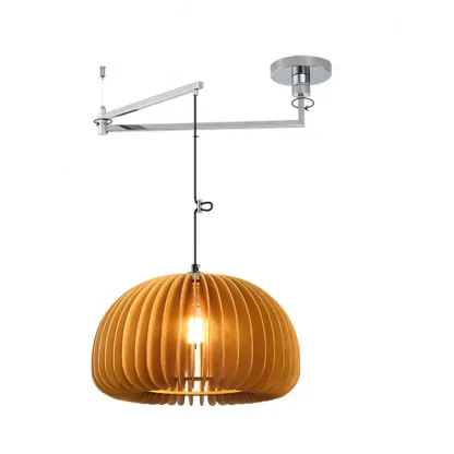 Swing Arm Walnut Solid Wood Pumpkin Pendant Light Fixture Image - 6