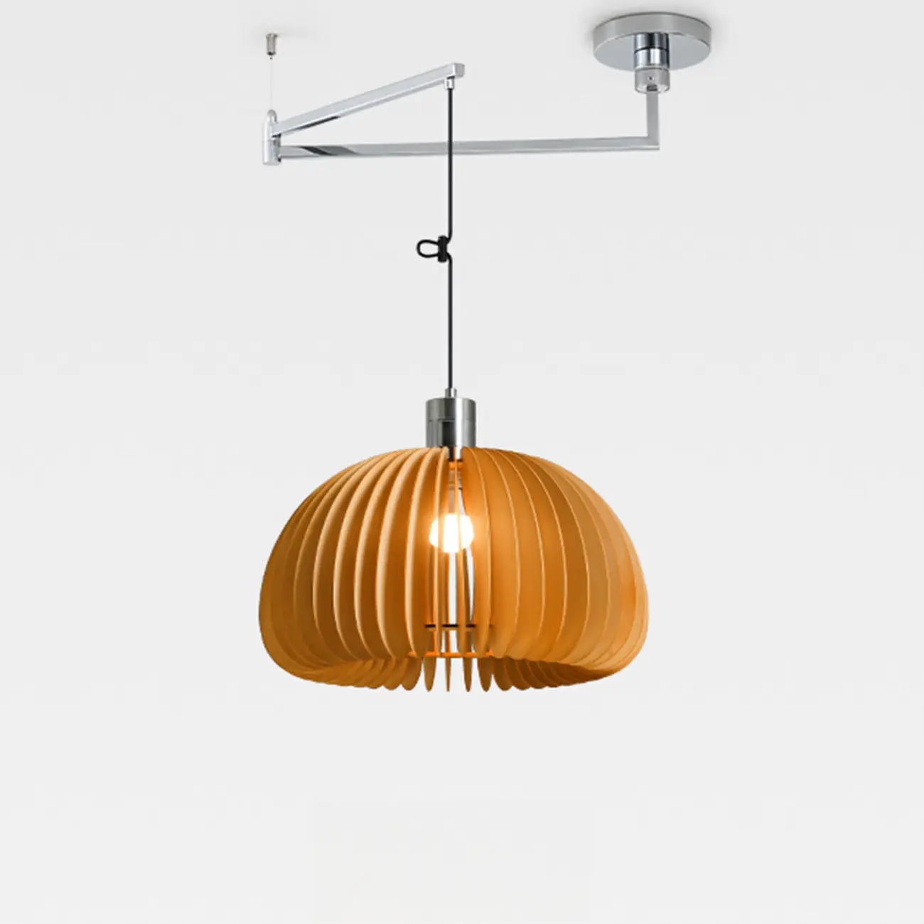 Swing Arm Walnut Solid Wood Pumpkin Pendant Light Fixture Image - 8 | homeyfad