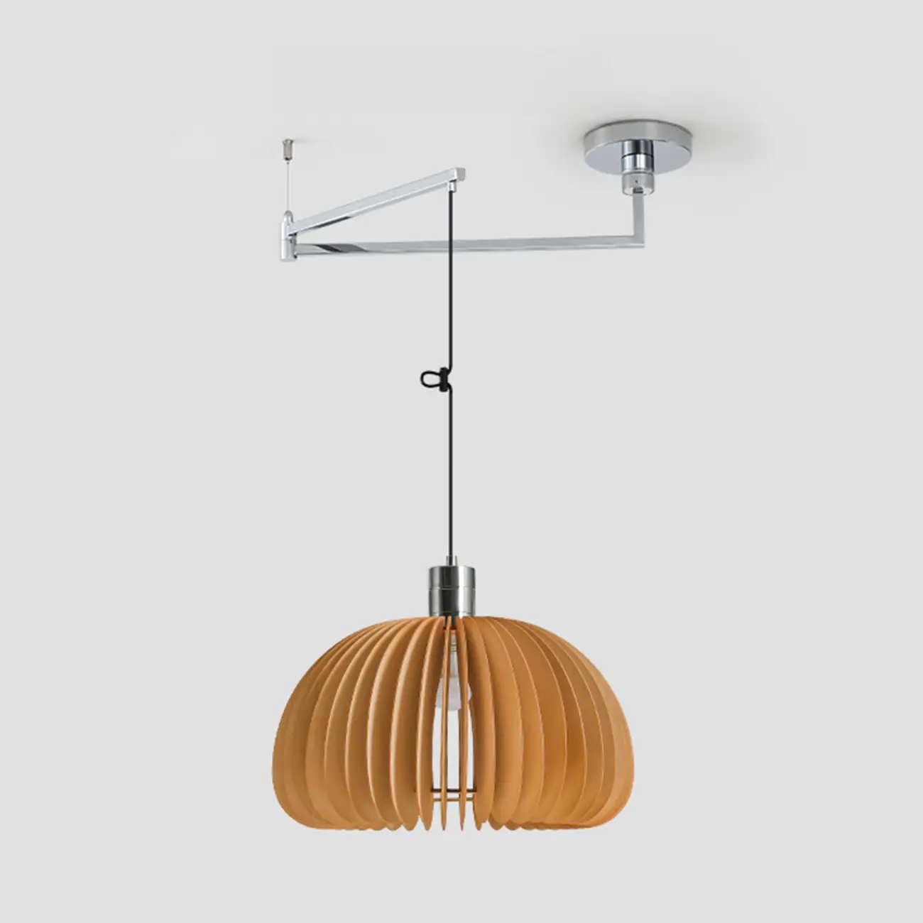 Swing Arm Walnut Solid Wood Pumpkin Pendant Light Fixture Image - 10 | homeyfad