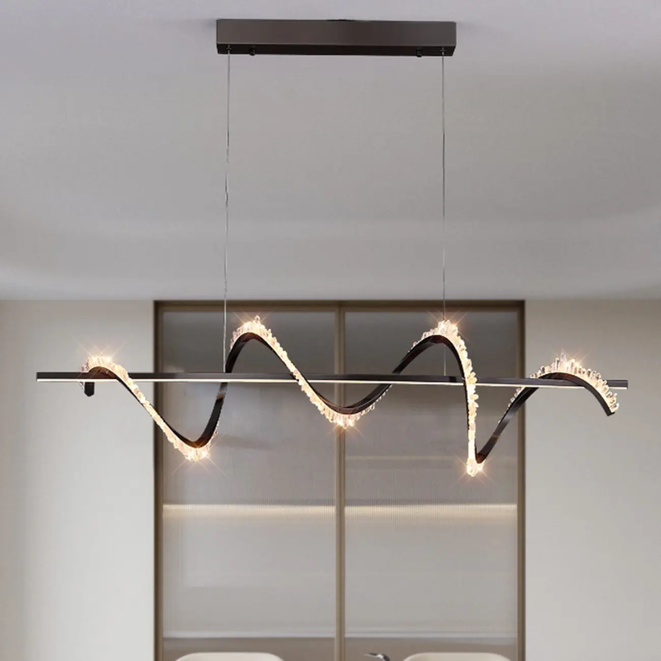 Swirl 2-Light Linear Crystal Black Pendant Light for Kitchen Image - 1 | homeyfad