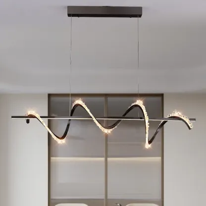 Swirl 2-Light Linear Crystal Black Pendant Light for Kitchen Image - 1