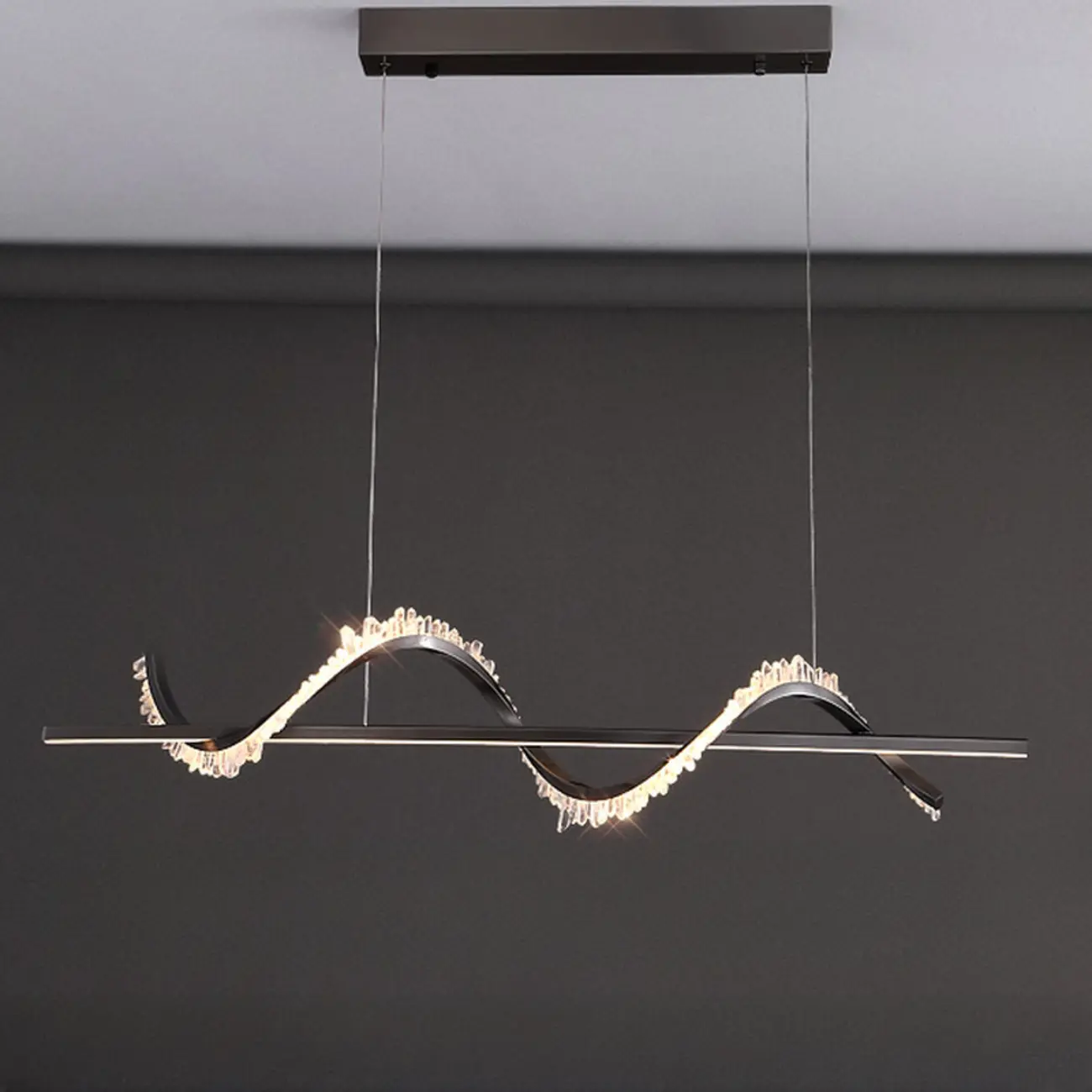 Swirl 2-Light Linear Crystal Black Pendant Light for Kitchen Image - 2 | homeyfad