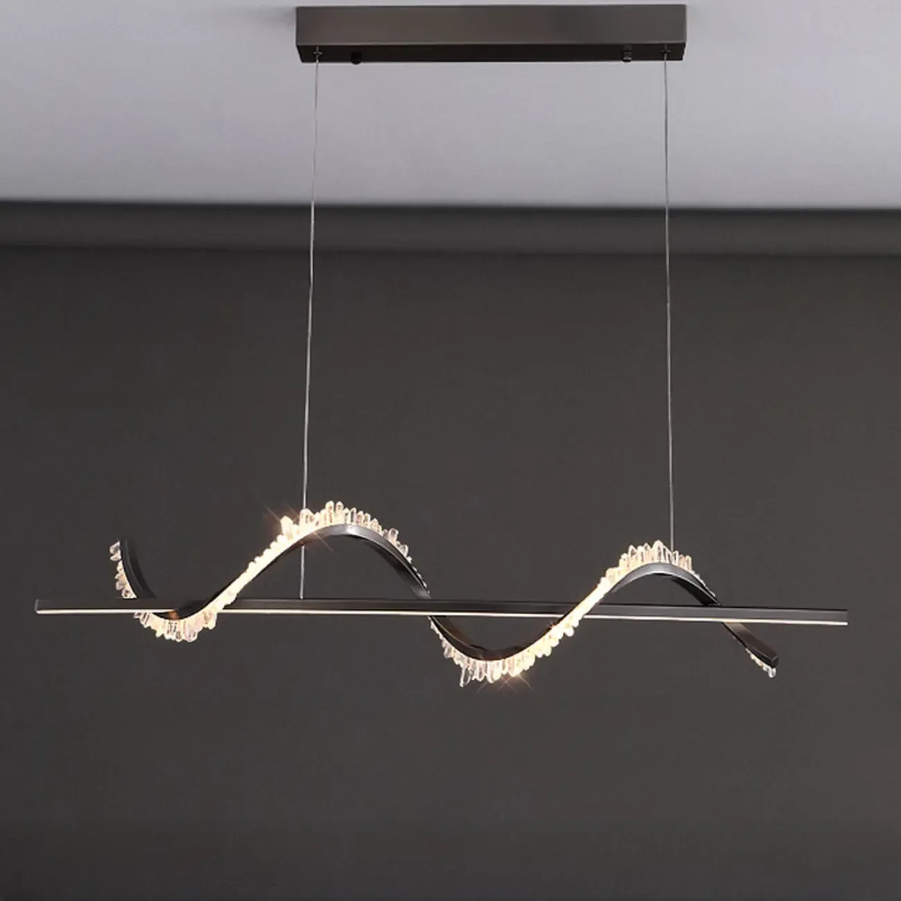 Swirl 2-Light Linear Crystal Black Pendant Light for Kitchen Image - 2