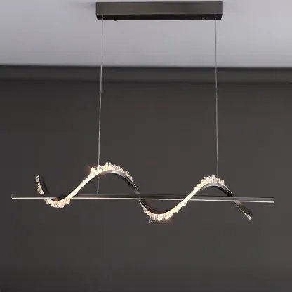 Swirl 2-Light Linear Crystal Black Pendant Light for Kitchen Image - 2