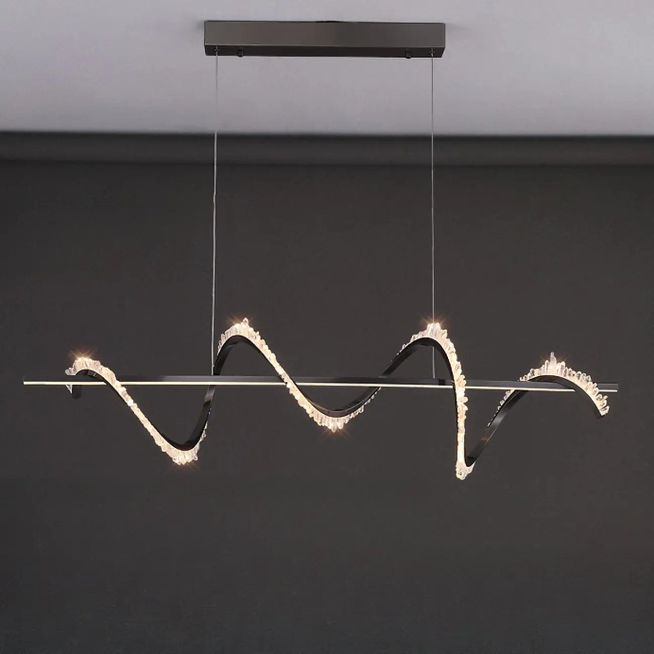 Swirl 2-Light Linear Crystal Black Pendant Light for Kitchen Image - 3 | homeyfad