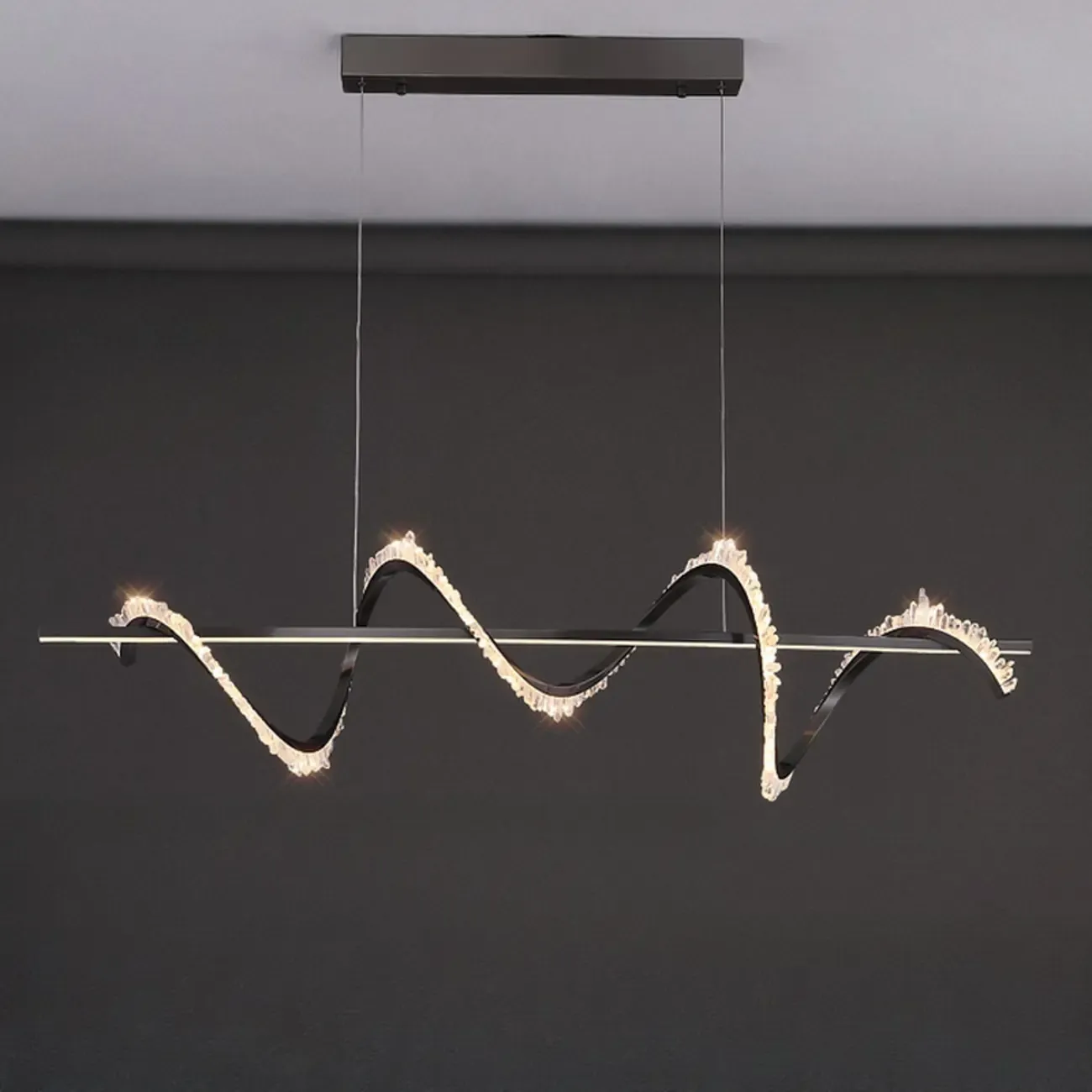 Swirl 2-Light Linear Crystal Black Pendant Light for Kitchen Image - 3