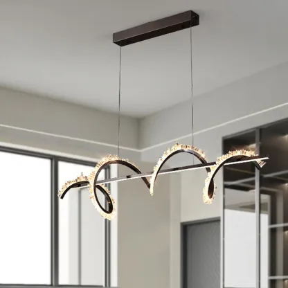 Swirl 2-Light Linear Crystal Black Pendant Light for Kitchen Image - 4