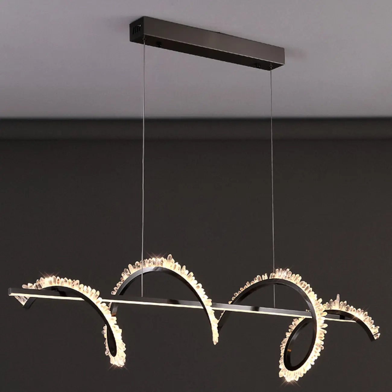 Swirl 2-Light Linear Crystal Black Pendant Light for Kitchen Image - 5 | homeyfad