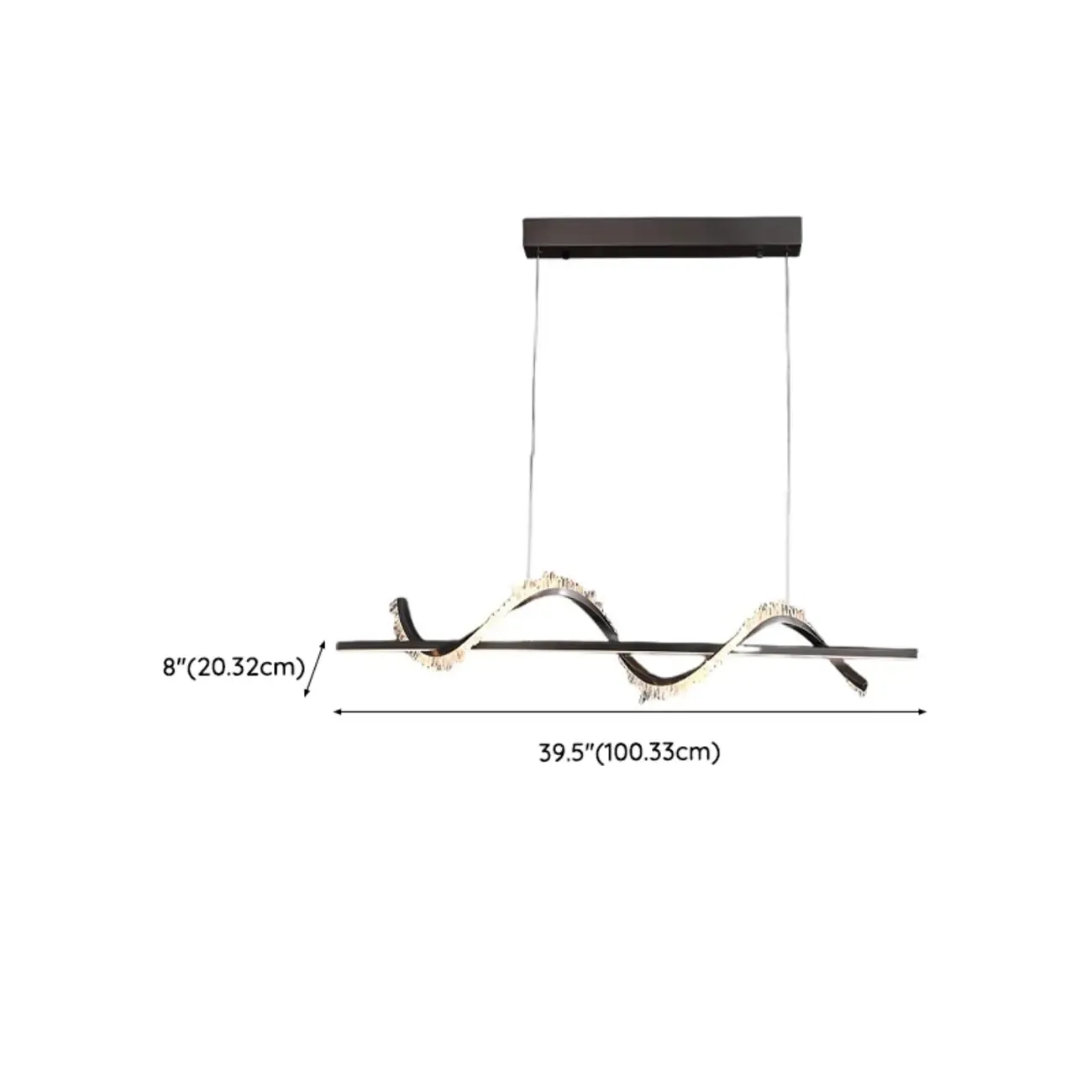 Swirl 2-Light Linear Crystal Black Pendant Light for Kitchen #size