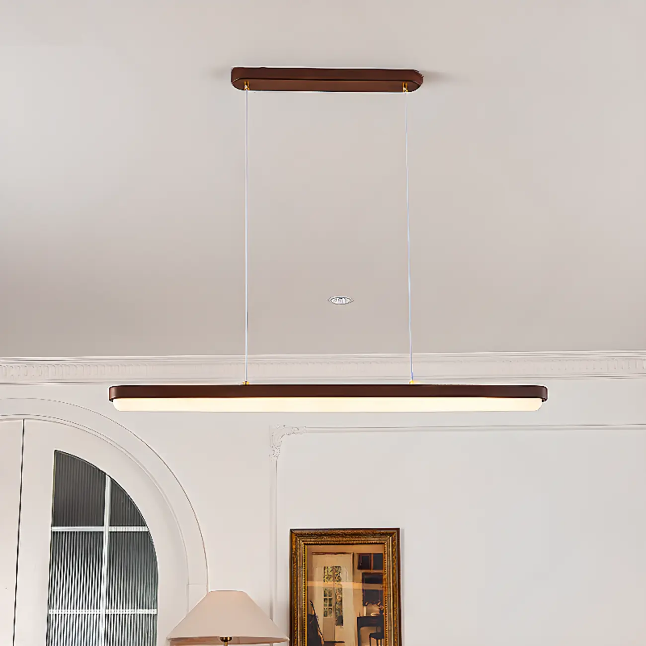 Modern Brown Linear Island Pendant Light with Thread Mount Image - 1 | homeyfad