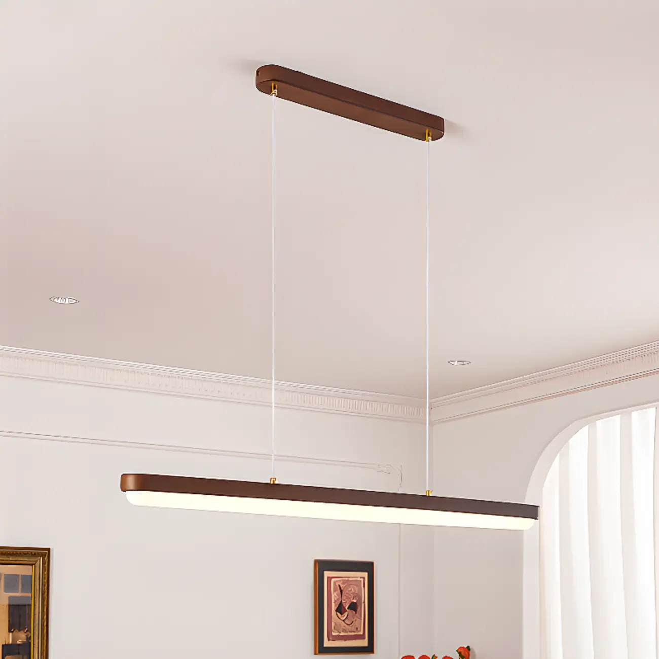 Modern Brown Linear Island Pendant Light with Thread Mount Image - 2 | homeyfad