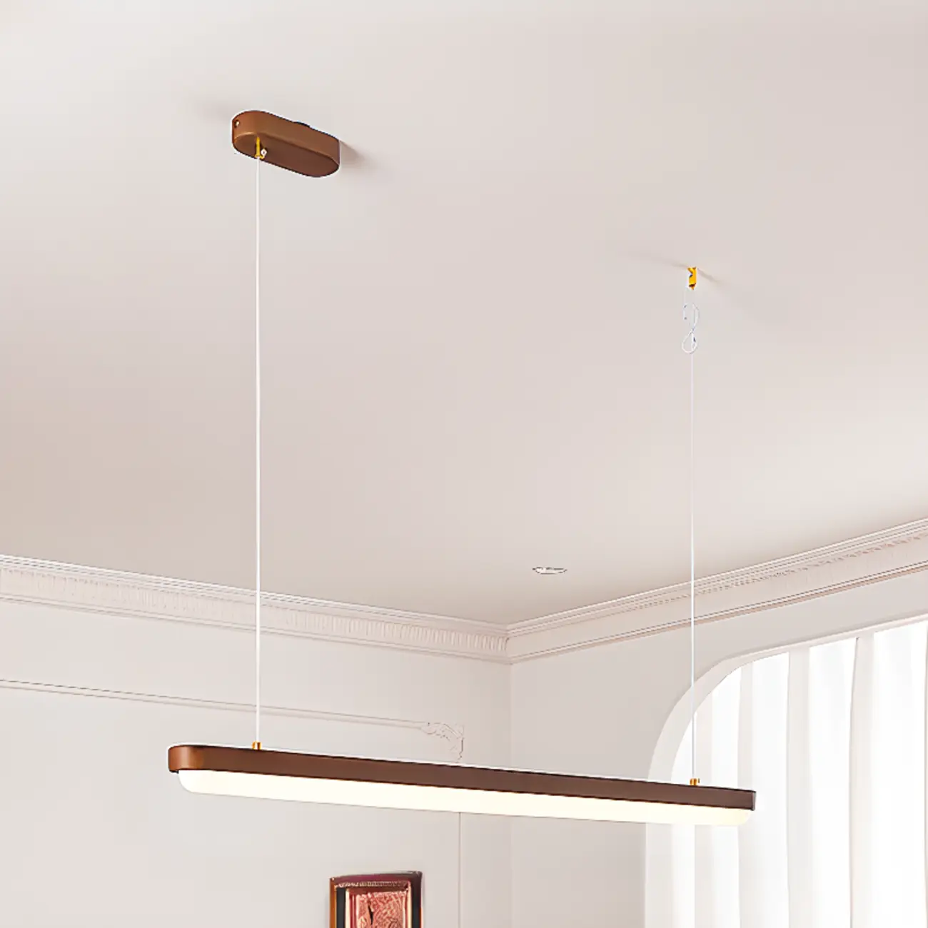 Modern Brown Linear Island Pendant Light with Thread Mount Image - 3 | homeyfad