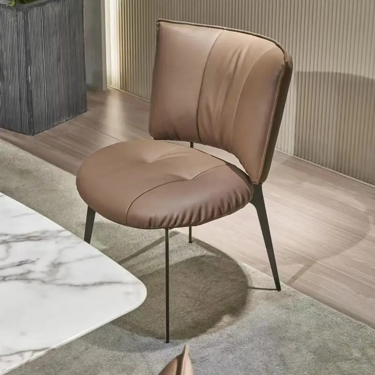 Modern Leather Low Back Dining Chair with Alloy Legs Image - 1