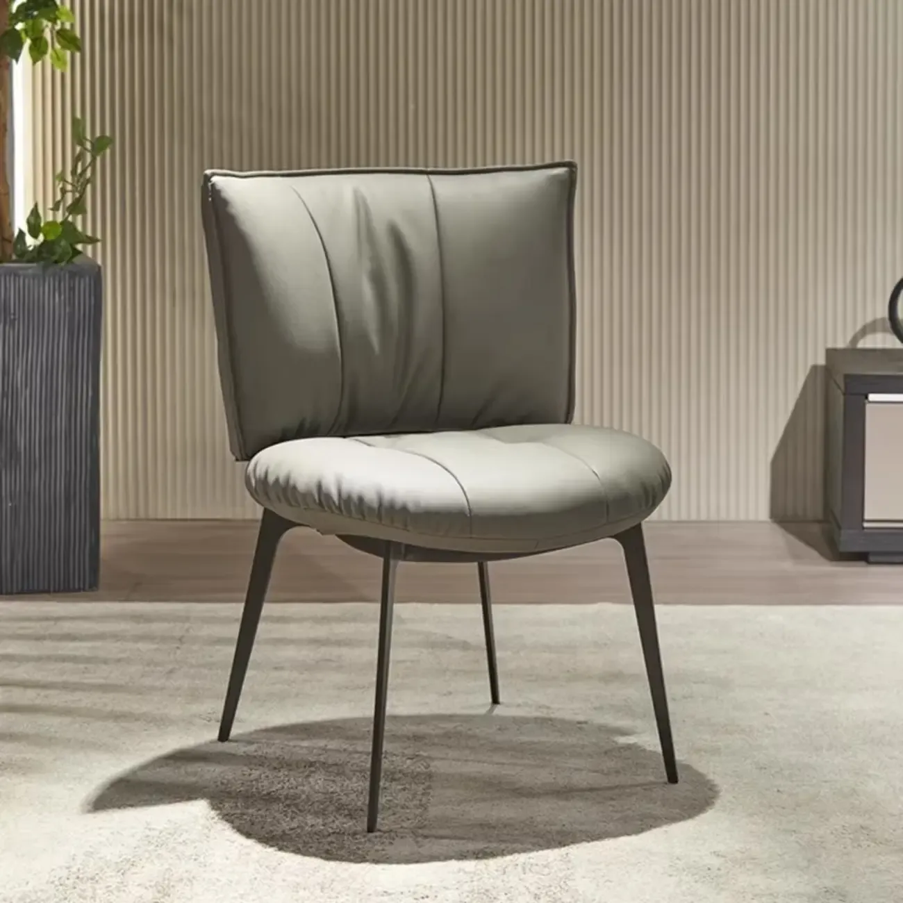 Modern Leather Low Back Dining Chair with Alloy Legs Image - 2