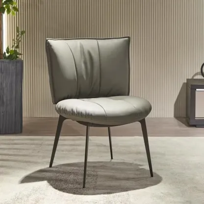Modern Leather Low Back Dining Chair with Alloy Legs Image - 2