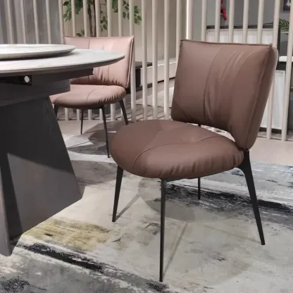 Modern Leather Low Back Dining Chair with Alloy Legs Image - 3