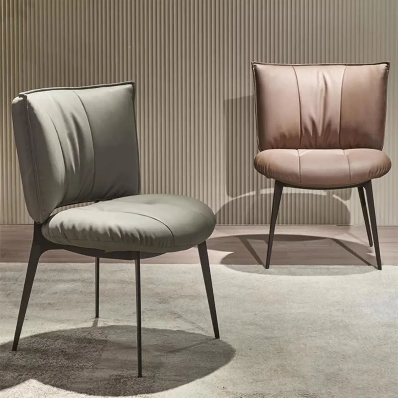 Modern Leather Low Back Dining Chair with Alloy Legs Image - 5 | homeyfad