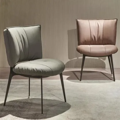 Modern Leather Low Back Dining Chair with Alloy Legs Image - 5