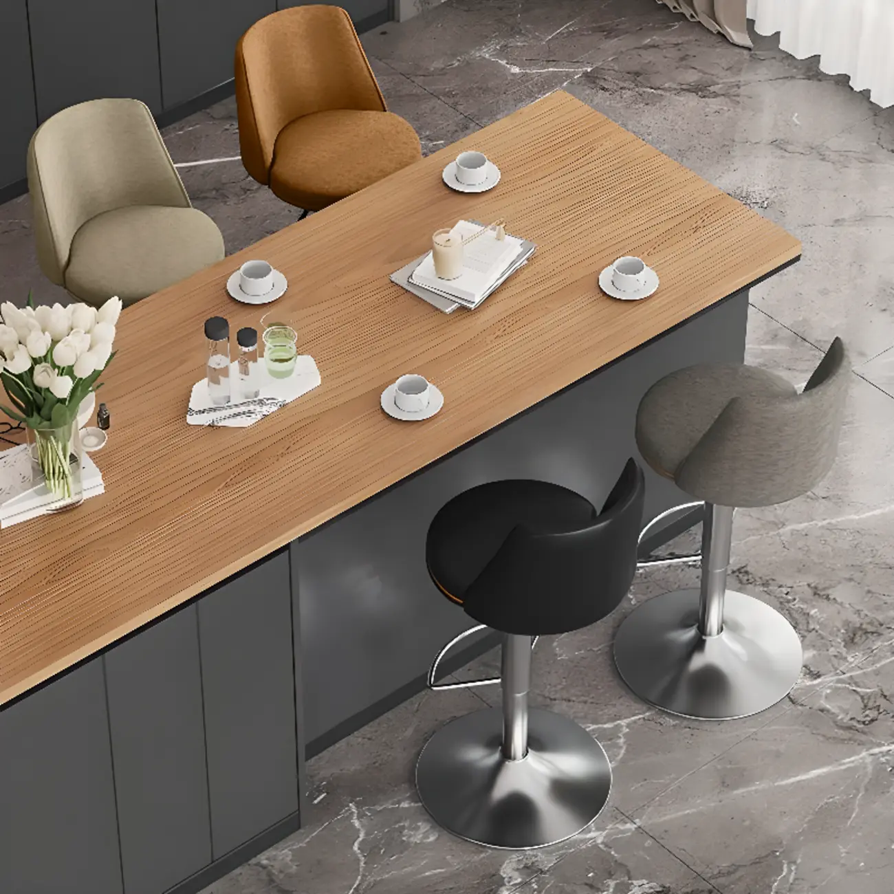 Leather Upholstered Backrest Adjustable Swivel Bar Stool Image - 2 | homeyfad
