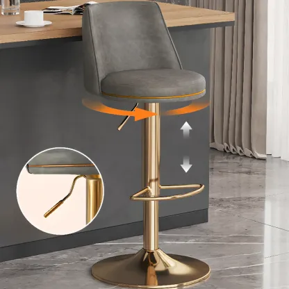 Leather Upholstered Backrest Adjustable Swivel Bar Stool Image - 4