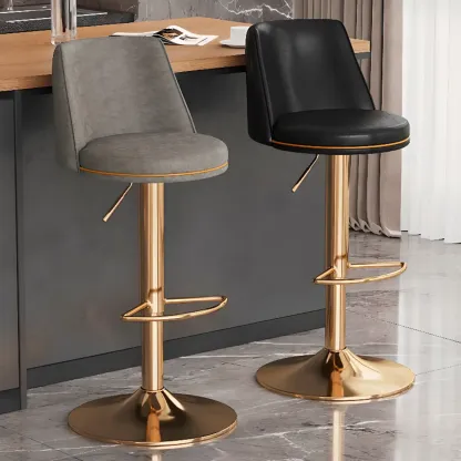 Leather Upholstered Backrest Adjustable Swivel Bar Stool Image - 3