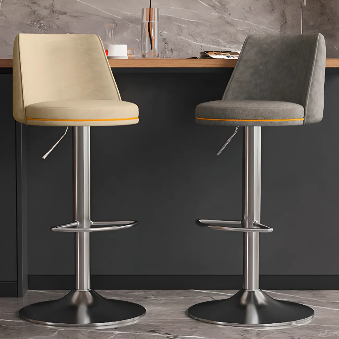 Leather Upholstered Backrest Adjustable Swivel Bar Stool Image - 5 | homeyfad