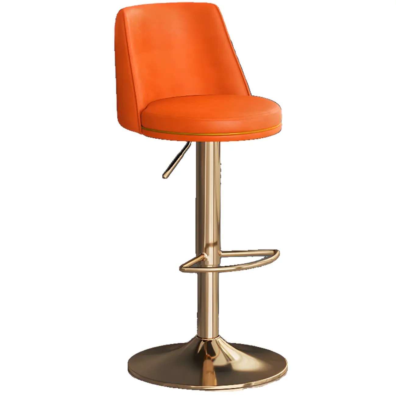 Leather Upholstered Backrest Adjustable Swivel Bar Stool Image - 24