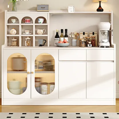 Oak Wood Open Storage Kitchen Sideboard with Cubbies Image - 2