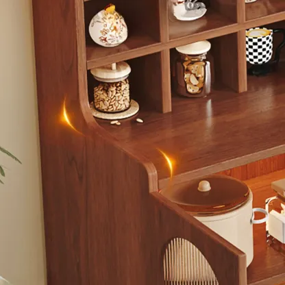 Oak Wood Open Storage Kitchen Sideboard with Cubbies Image - 11