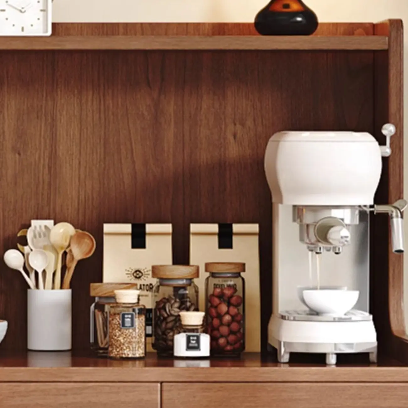 Oak Wood Open Storage Kitchen Sideboard with Cubbies Image - 12 | homeyfad