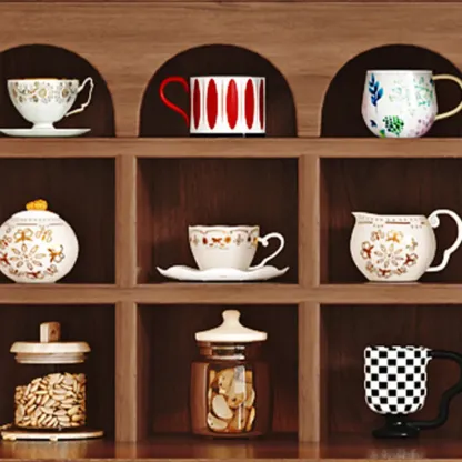 Oak Wood Open Storage Kitchen Sideboard with Cubbies Image - 13