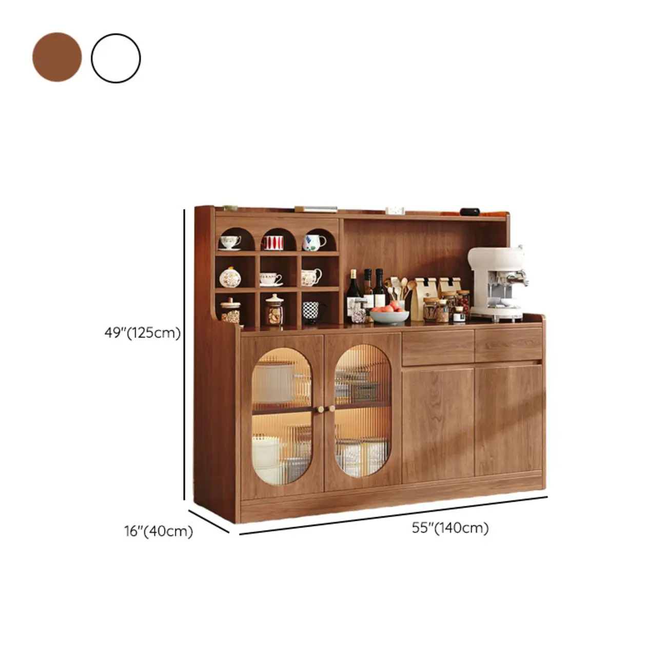 Oak Wood Open Storage Kitchen Sideboard with Cubbies Image - 18 | homeyfad