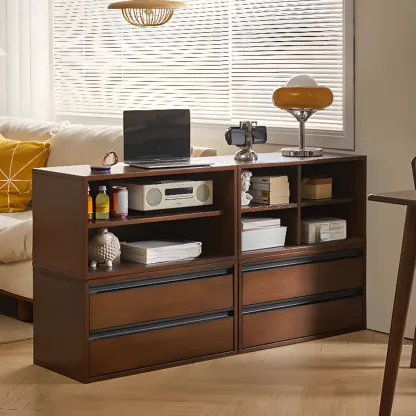 Contemporary Walnut Wood Cube Storage Bookcase Image - 2