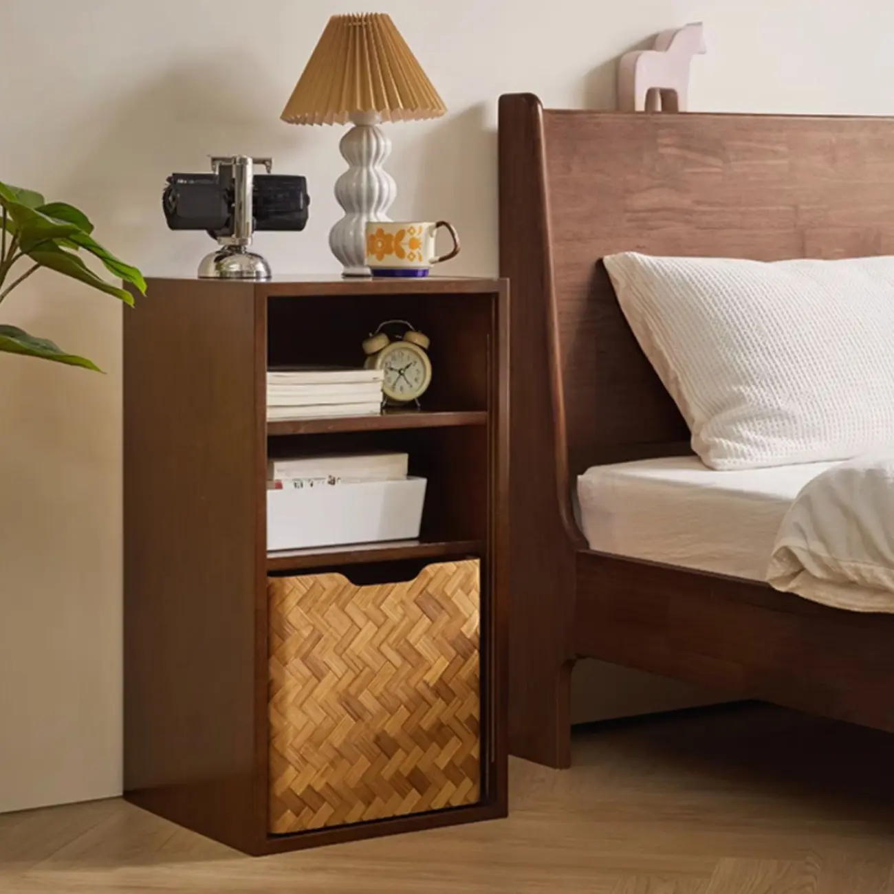 Contemporary Walnut Wood Cube Storage Bookcase Image - 7 | homeyfad