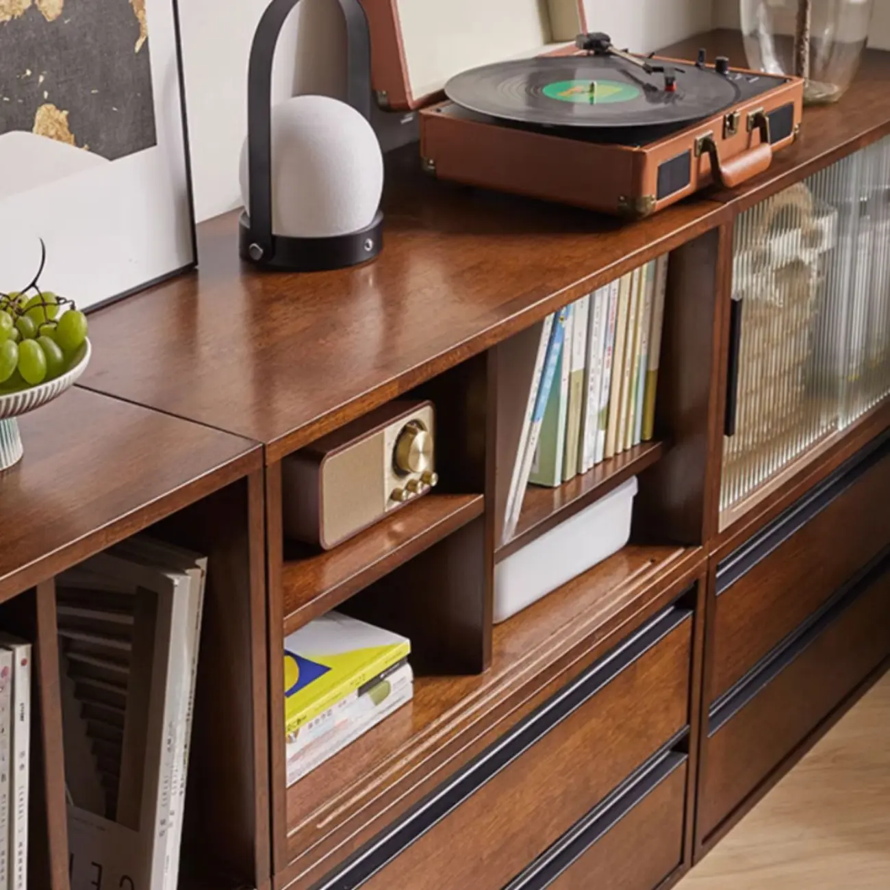 Contemporary Walnut Wood Cube Storage Bookcase Image - 9 | homeyfad