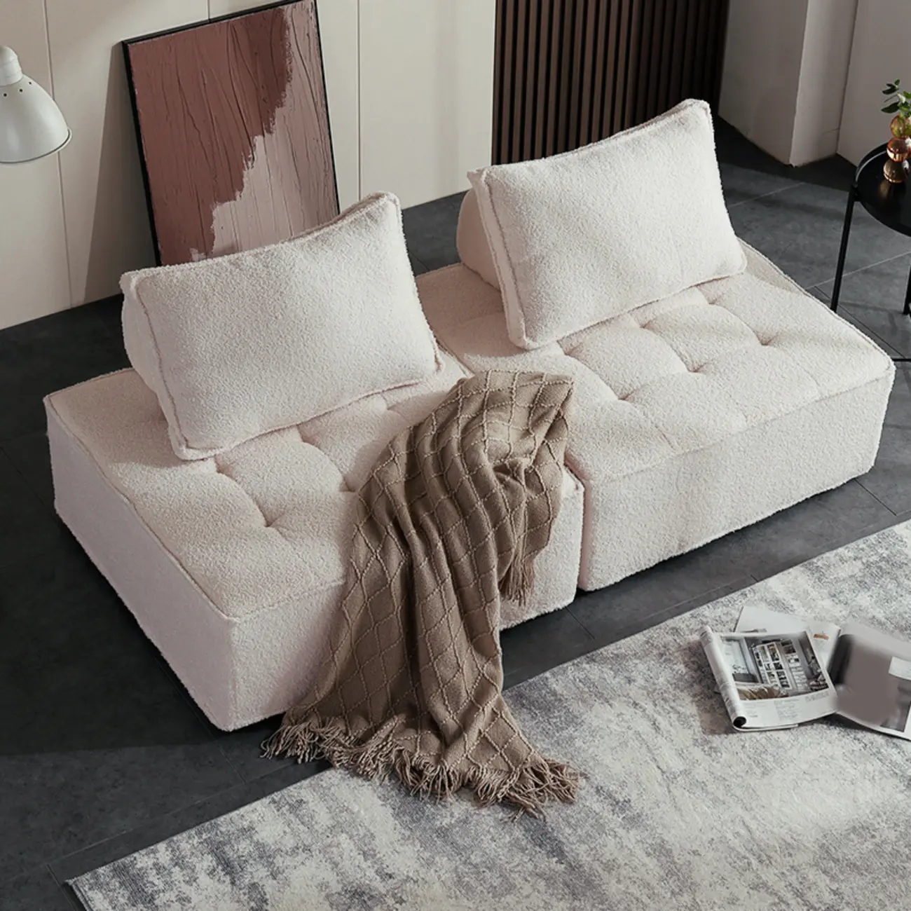 Lazy Modern Square Mohair Modular Sofa Armless Image - 1 | homeyfad