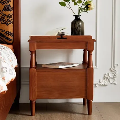 French Country Black 2 Drawers Wooden Nightstand Image - 4