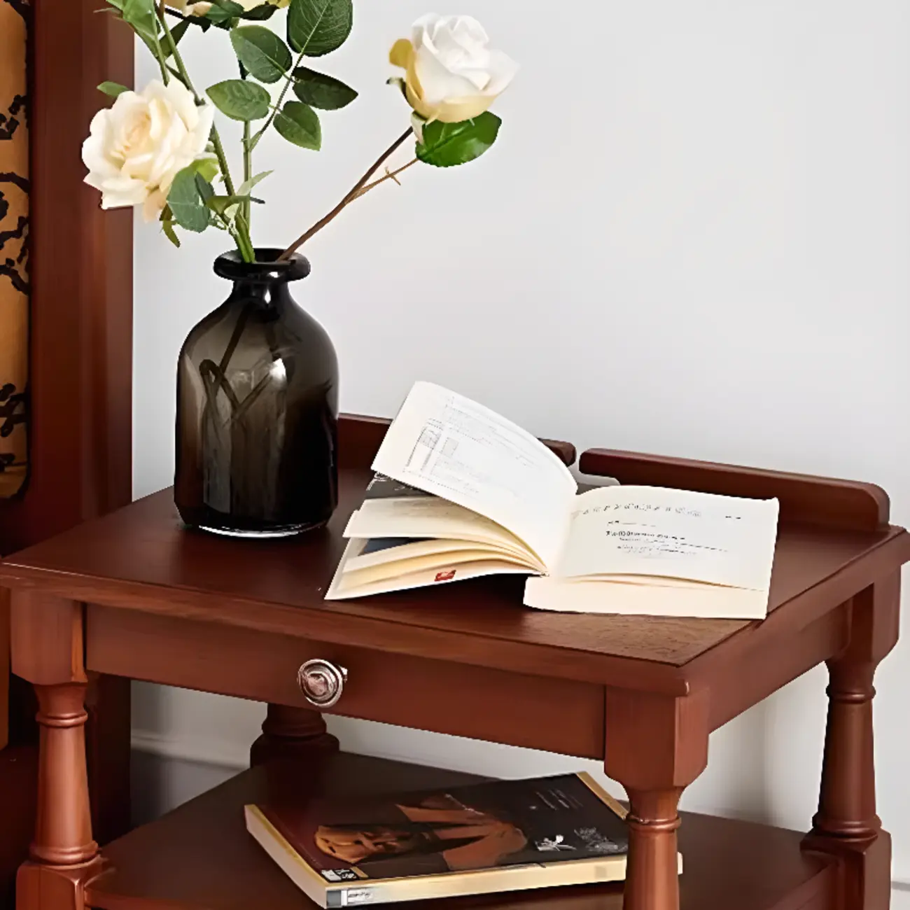 French Country Black 2 Drawers Wooden Nightstand Image - 5 | homeyfad