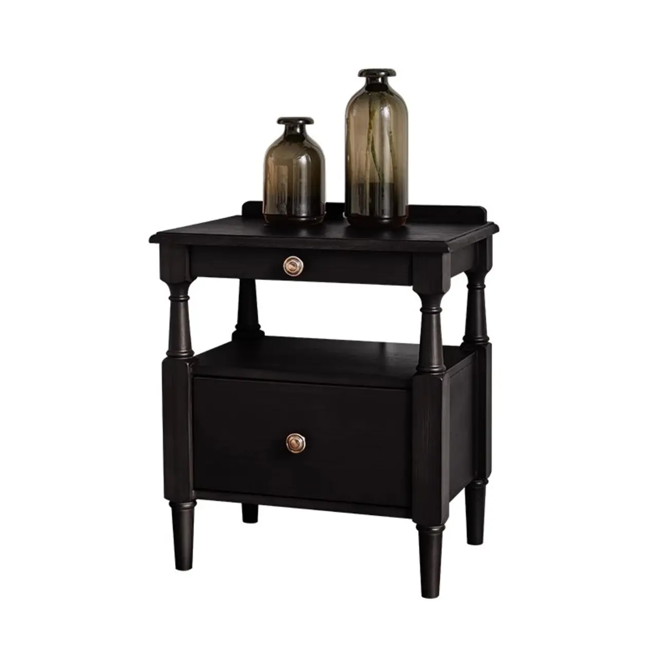 French Country Black 2 Drawers Wooden Nightstand Image - 7 | homeyfad