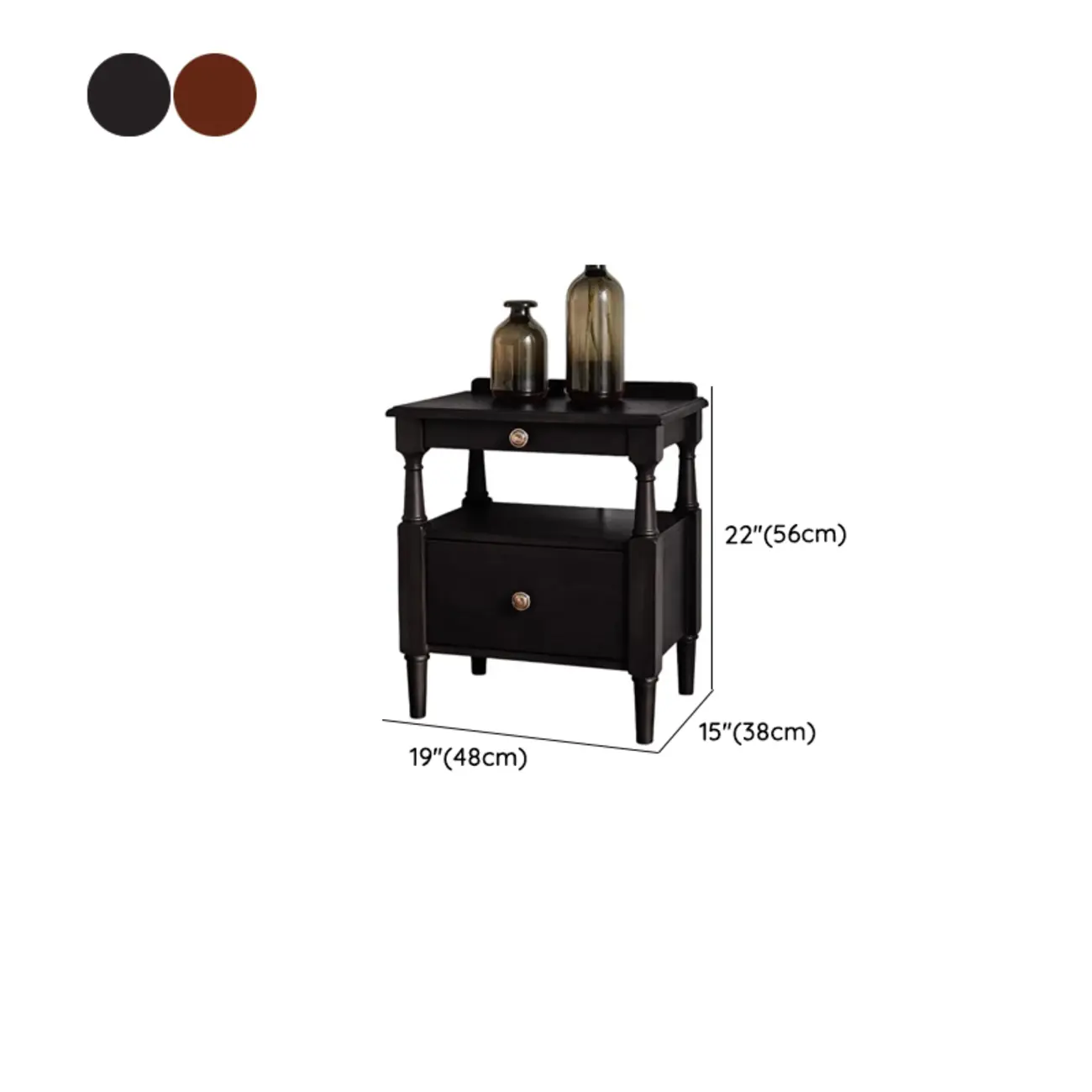 French Country Black 2 Drawers Wooden Nightstand #size | homeyfad