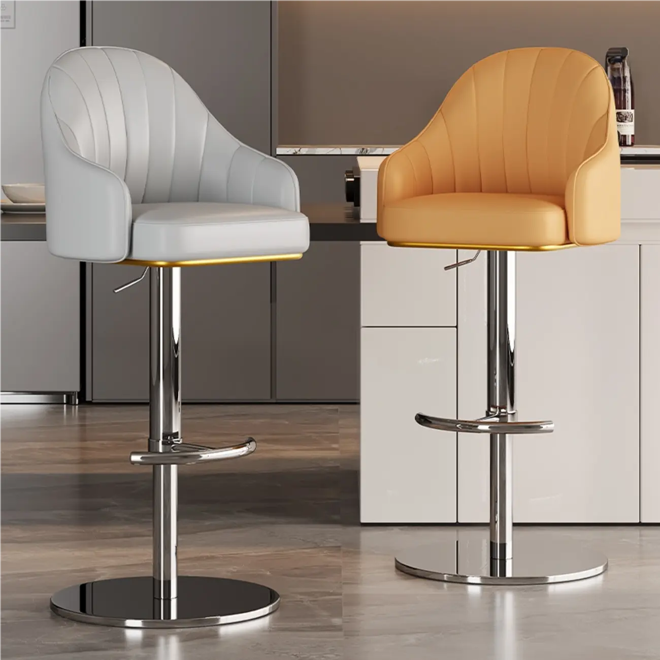 Low Back Adjustable Modern Leather Swivel Bar Stool Image - 1 | homeyfad