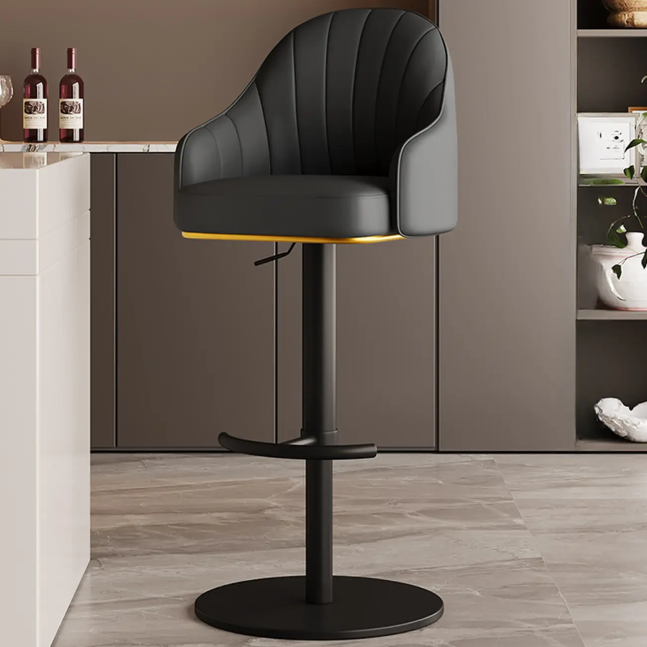 Low Back Adjustable Modern Leather Swivel Bar Stool Image - 2 | homeyfad