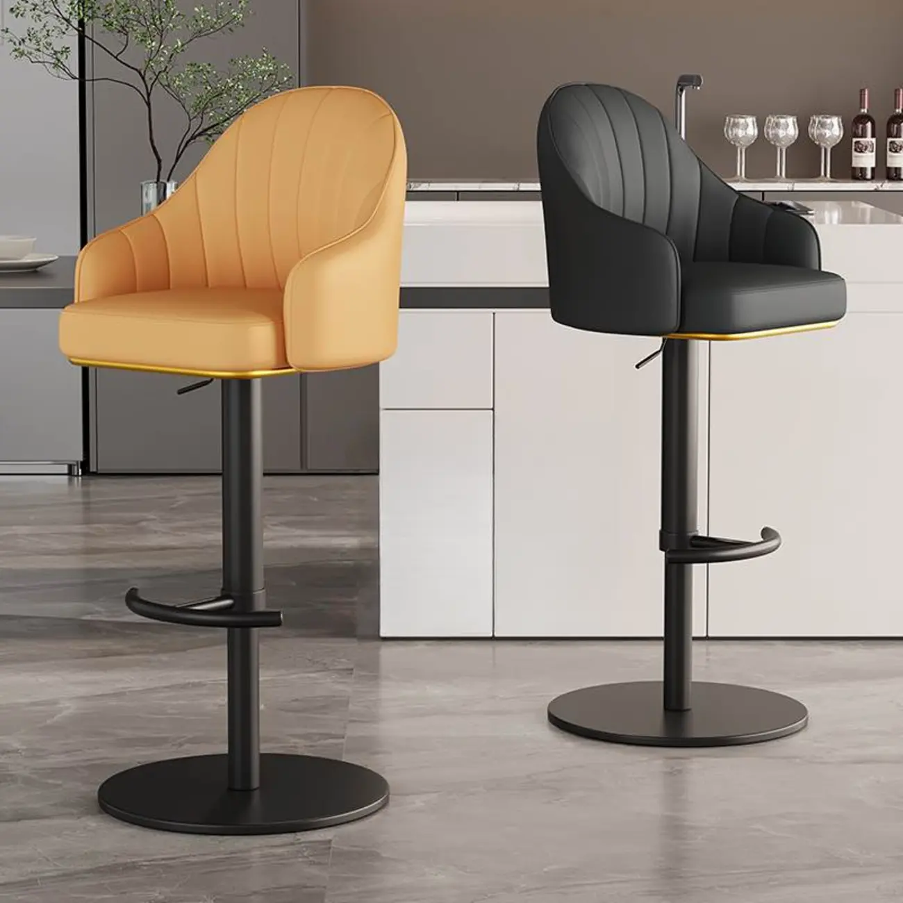 Low Back Adjustable Modern Leather Swivel Bar Stool Image - 11 | homeyfad