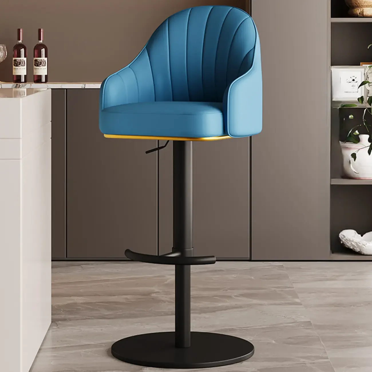 Low Back Adjustable Modern Leather Swivel Bar Stool Image - 12