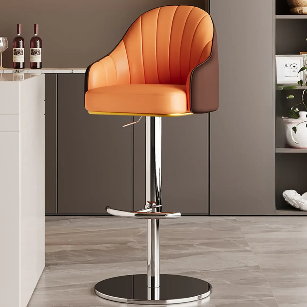 Low Back Adjustable Modern Leather Swivel Bar Stool Image - 21