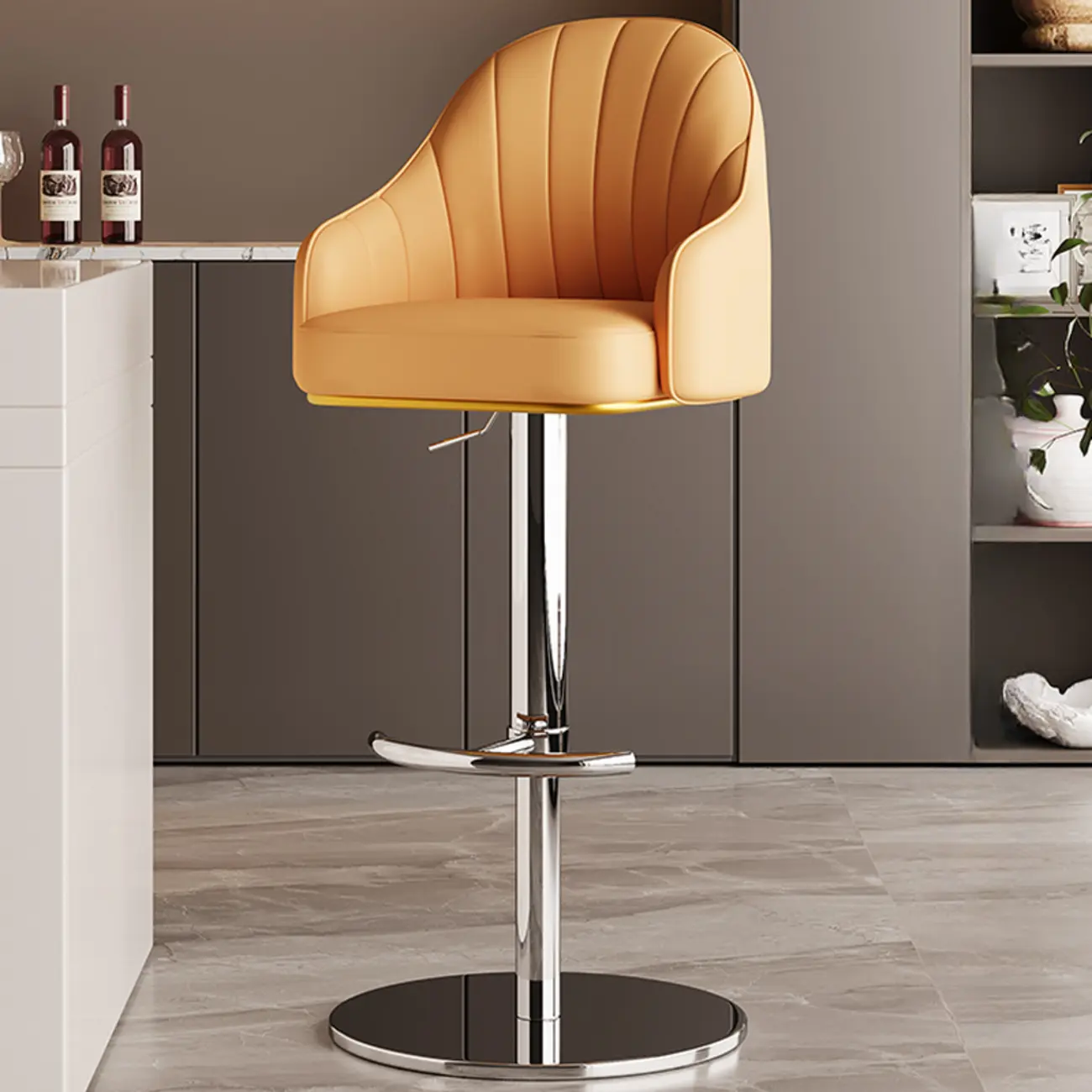 Low Back Adjustable Modern Leather Swivel Bar Stool Image - 23 | homeyfad