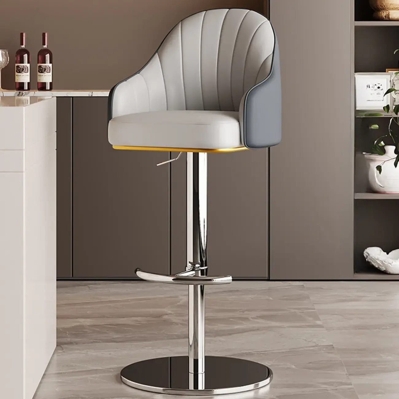 Low Back Adjustable Modern Leather Swivel Bar Stool Image - 24