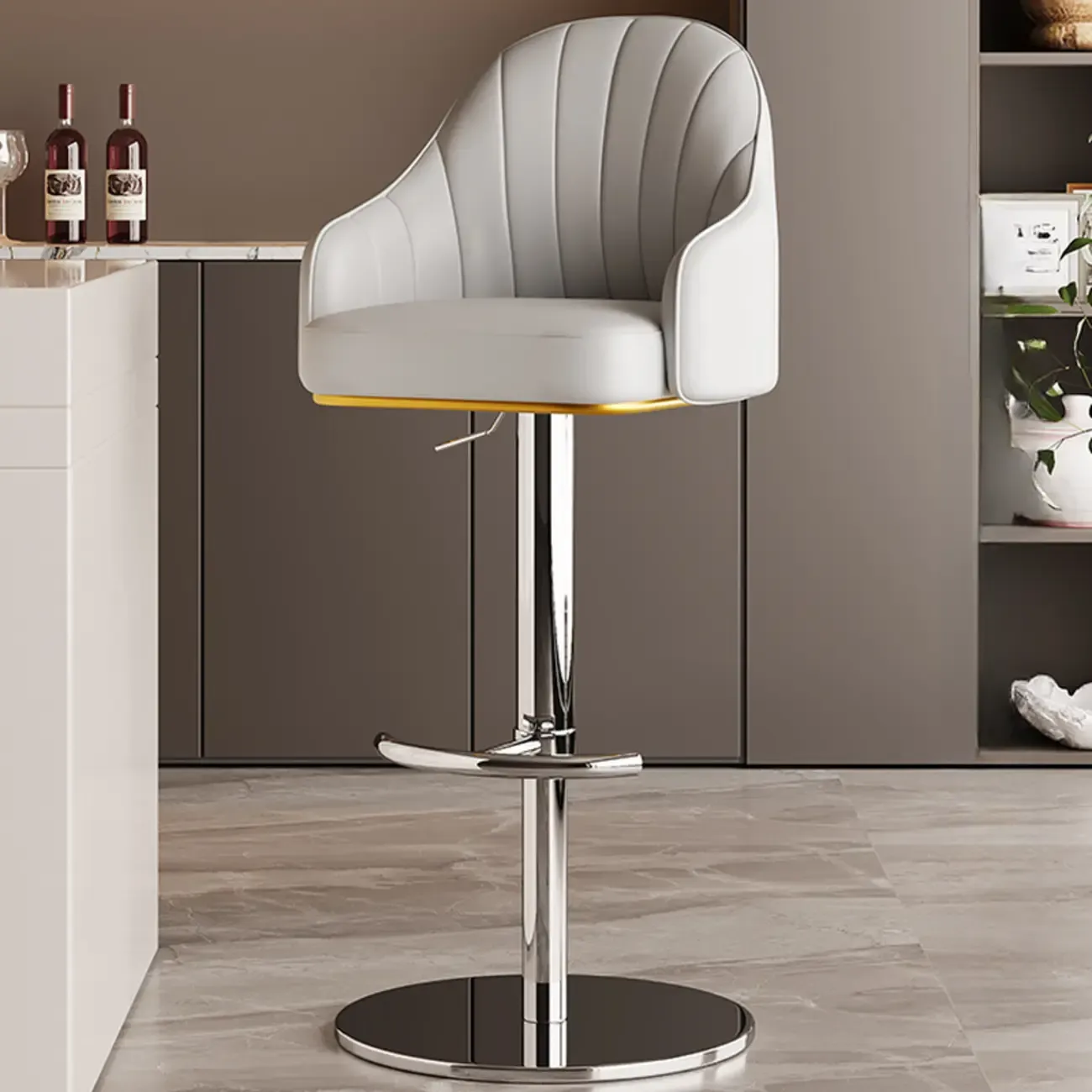 Low Back Adjustable Modern Leather Swivel Bar Stool Image - 25