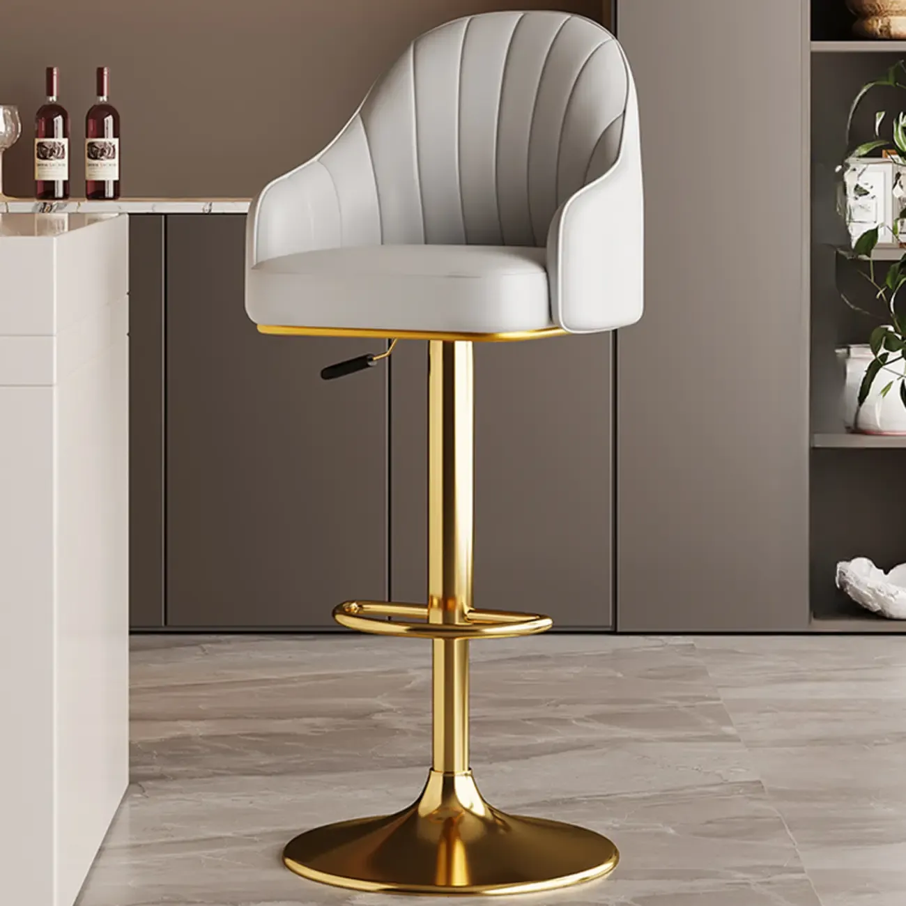 Low Back Adjustable Modern Leather Swivel Bar Stool Image - 31