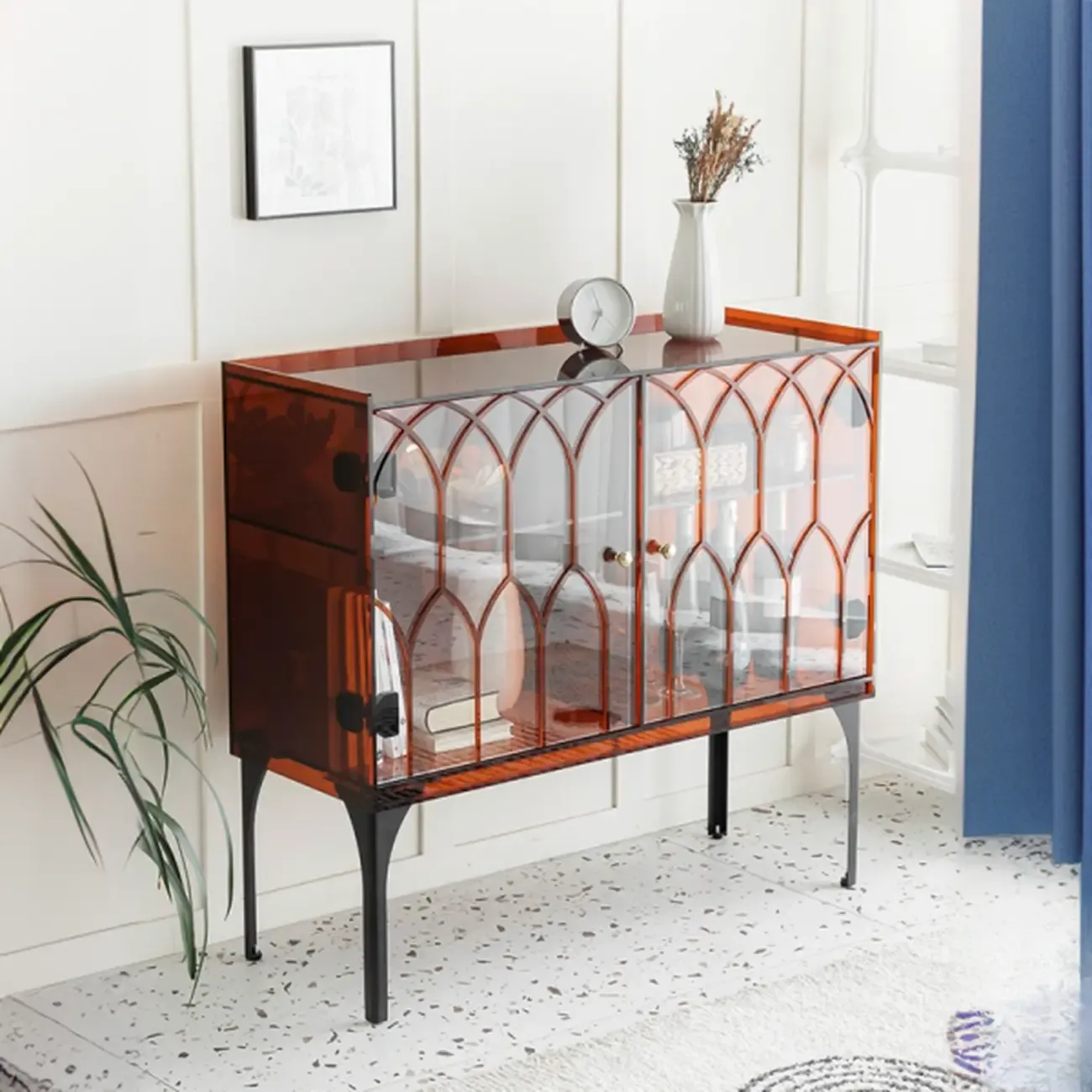 Minimalist Square Acrylic Display Cabinet with Doors Image - 1